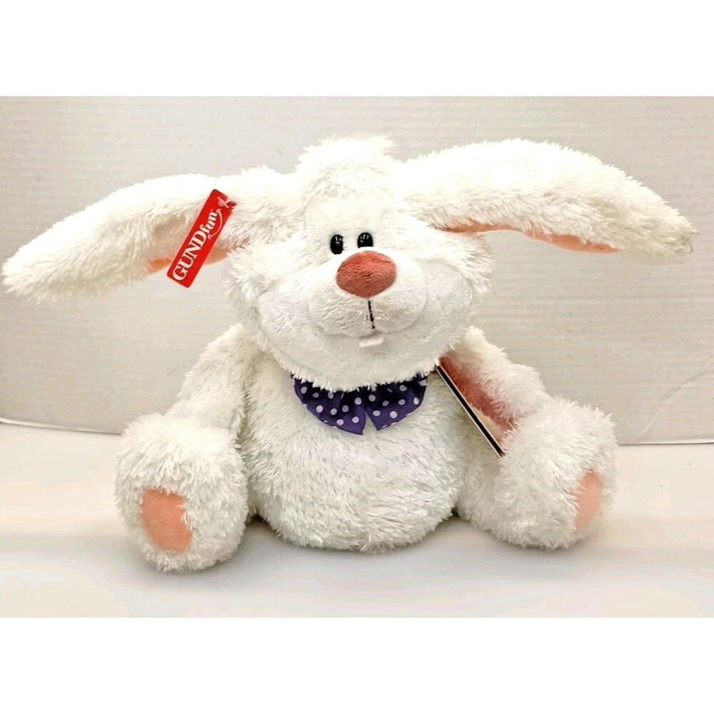 GUND Singing Bunny Plush White Rabbit Purple Bow Bunnard 2006 Stuffed Toy